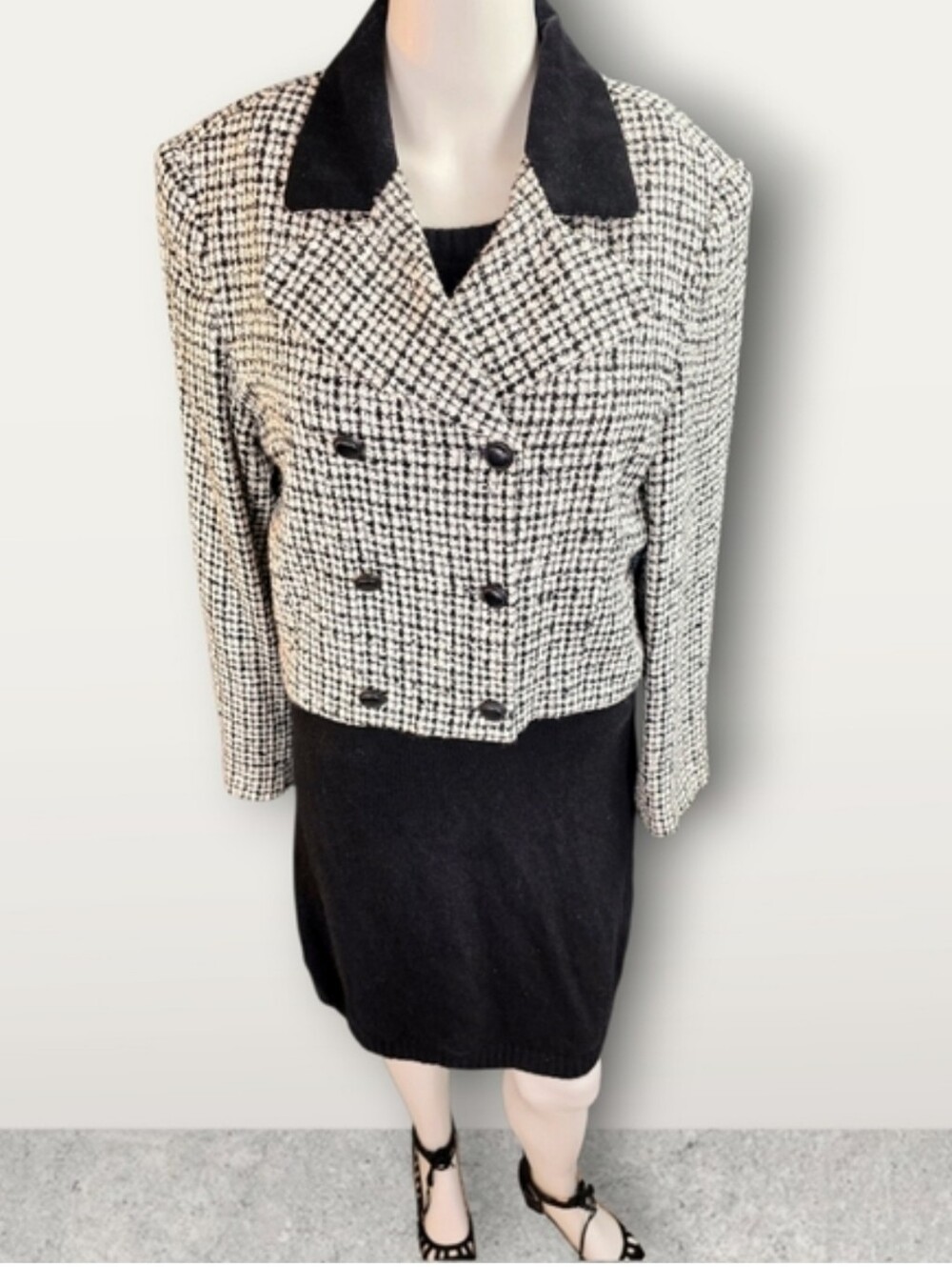 Vintage Express Compagnie Internationale Cropped Tweed Double Breasted Blazer - Picture 16 of 16